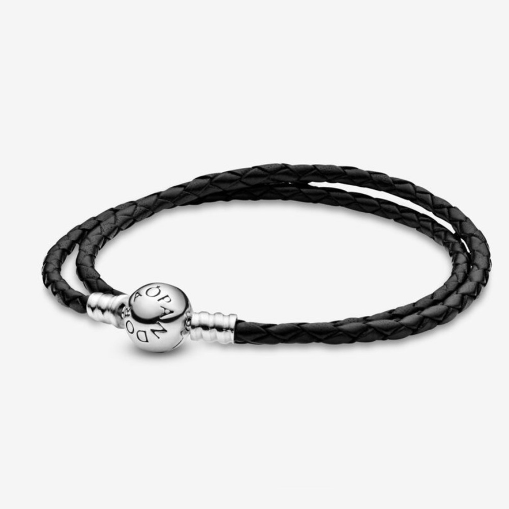 Pandora Moments Double Black Leather Bracelet
